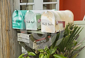 Colorful antique mailboxes on Matlacha in Pinie Island, Fort Myers, NM
