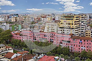 Colorful apartment buildings in Tirana, Albania