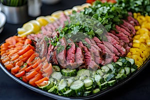 Vibrant Grilled Steak and Fresh Vegetable Platter for Gourmet Dining Generative AI