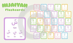 Colorful Arabic Letters or Hijaiyah Letters Flashcards Vector Set