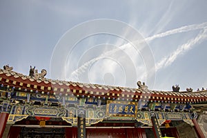 Colorful architectural details of Big Wild Goose Pagoda, Xian, C
