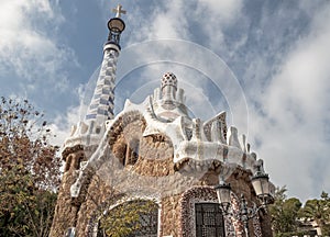 Colorful architecture by Antonio Gaudi. Parc Guell is the most important park in Barcelona.