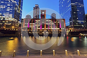 Colorful architecture of Chicago at night