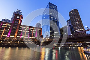 Colorful architecture of Chicago at night photo