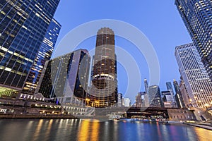 Colorful architecture of Chicago at night