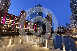 Colorful architecture of Chicago at night