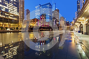 Colorful architecture of Chicago at night