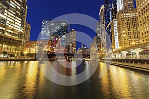 Colorful architecture of Chicago at night