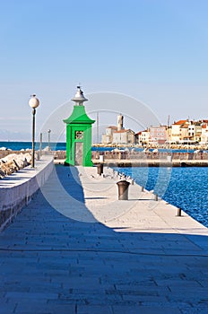 Colorful architecture details at Piran harbor, Istria