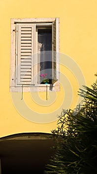 Colorful architecture at harbor of Piran, small coastal town in Istria