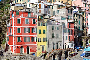 Colorful architecture of Riomaggiore in Cinque Terre national park, Liguria, Italy