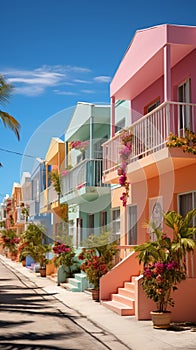 Colorful architecture sunny day, Key West, and Barbadoss tropical charm