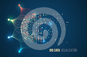 Colorful arcs of data points and connecting lines illustrate the complex structure and flow of big data. Symbolizing data-driven photo
