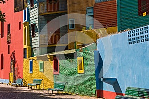 Colorful area in La Boca neighborhoods in Buenos Aires. Street i