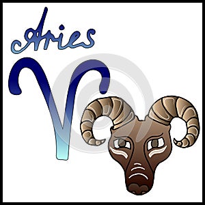 Colorful Aries zodiac sign, vector hand-drawn illustration isolated on white background