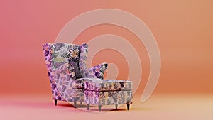 Colorful armchair with copy space on oragne background