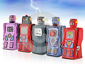 Colorful Army of Tin Toy Robots