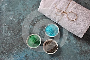 Colorful aromatic bath Dead Sea Salt and black Dead Sea Mud.