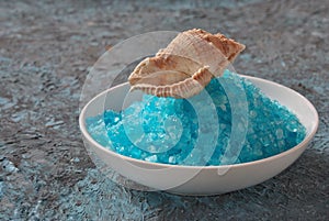 Colorful aromatic bath Dead Sea salt. Natural ingredients for homemade body salt scrub