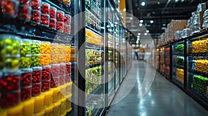 Colorful Arrangement of Fresh Produce in a Temperature Controlled Warehouse for Distribution of Perishable Goods photo