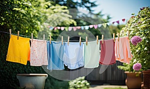 A Colorful Array of Clothes Dancing in the Breeze on a Clothesline