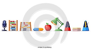 A colorful array of educational tools and objects for learning and development back to school