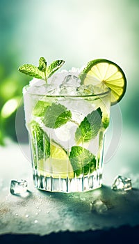 Colorful Array of Fresh Mojito Cocktails on a Bar Counter