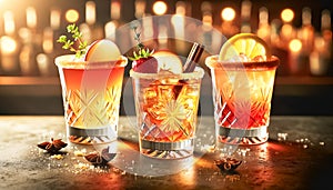 Colorful Array of Fresh Mojito Cocktails on a Bar Counter