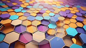 A colorful array of hexagonal shapes creating a vibrant and textured abstract background pattern design
