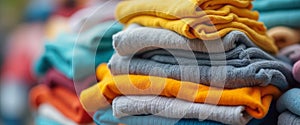 Vibrant stack of folded clothes