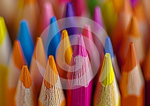 Colorful Array of Sharpened Pencils Close-Up