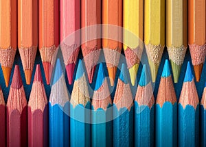 Colorful array of sharpened pencils lined up