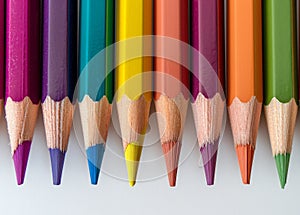 Colorful array of sharpened pencils lined up