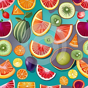 A colorful array of sliced fruits arranged in a pattern1 photo