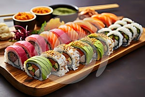 A colorful array of sushi rolls. Ai Generated.NO.01