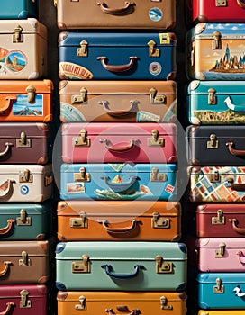 Colorful Array of Vintage Suitcases