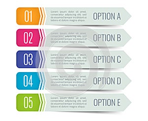 Colorful arrow design elements for business infographics. Vector illustration template with 5 steps, parts, options