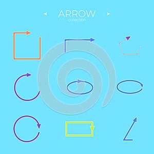 Colorful arrows. Arrows colorful set. Arrow logo concept. Curly and wave orientation.