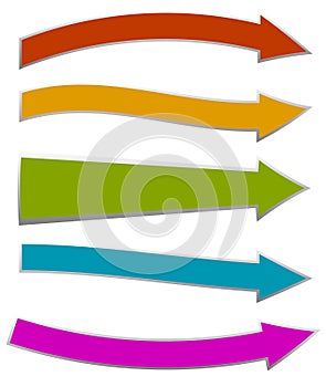Colorful arrows pointing right. 5 shape and colors