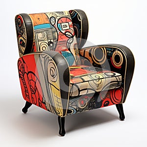 Colorful Art Deco Futurism Chair With Chicano-inspired Illustrations