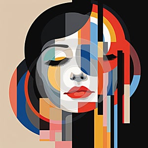 Colorful Art Deco Illustration Of A Serene Woman In Bauhaus Style
