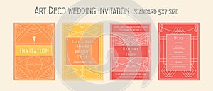 Colorful art deco wedding invitation design