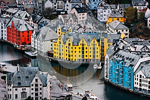 Colorful Art Noveau houses in Alesund city