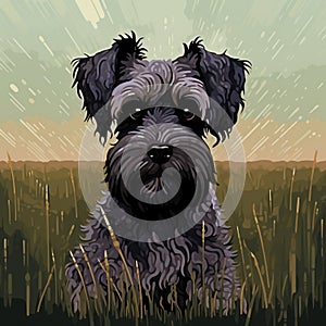 Colorful Art Print Of A Black Schnauzer In The Grass photo