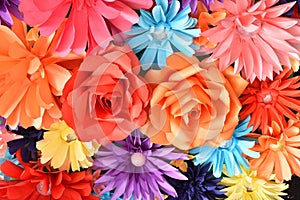 Colorful artificial Flower Background : Beautiful Colorful handmade of paper flower design for backdrop, decorate wallpaper in the