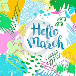 Colorful artistic creative card Hello March