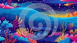 This colorful artwork captures the essence of adventure, blending aquatic elements with galactic visuals, creating an