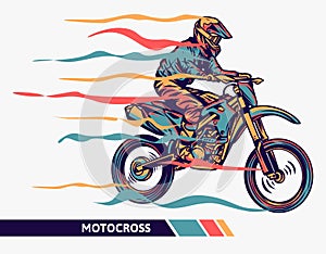 Colorful artwork motocross illustration with motion fast graphic extreme sport