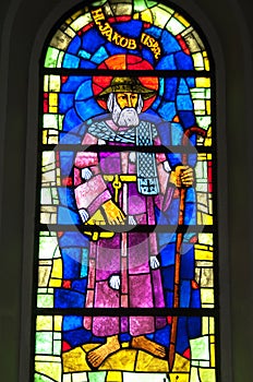 Colorful artwork of Saint James, stained-glass window