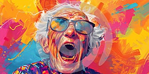 Colorful Artwork of Surprised Senior Woman